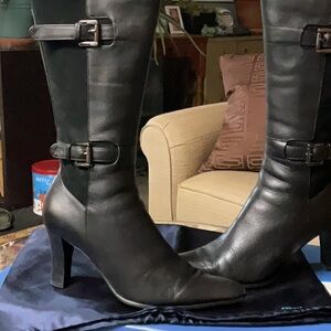 Black Leather Knee-High Boots